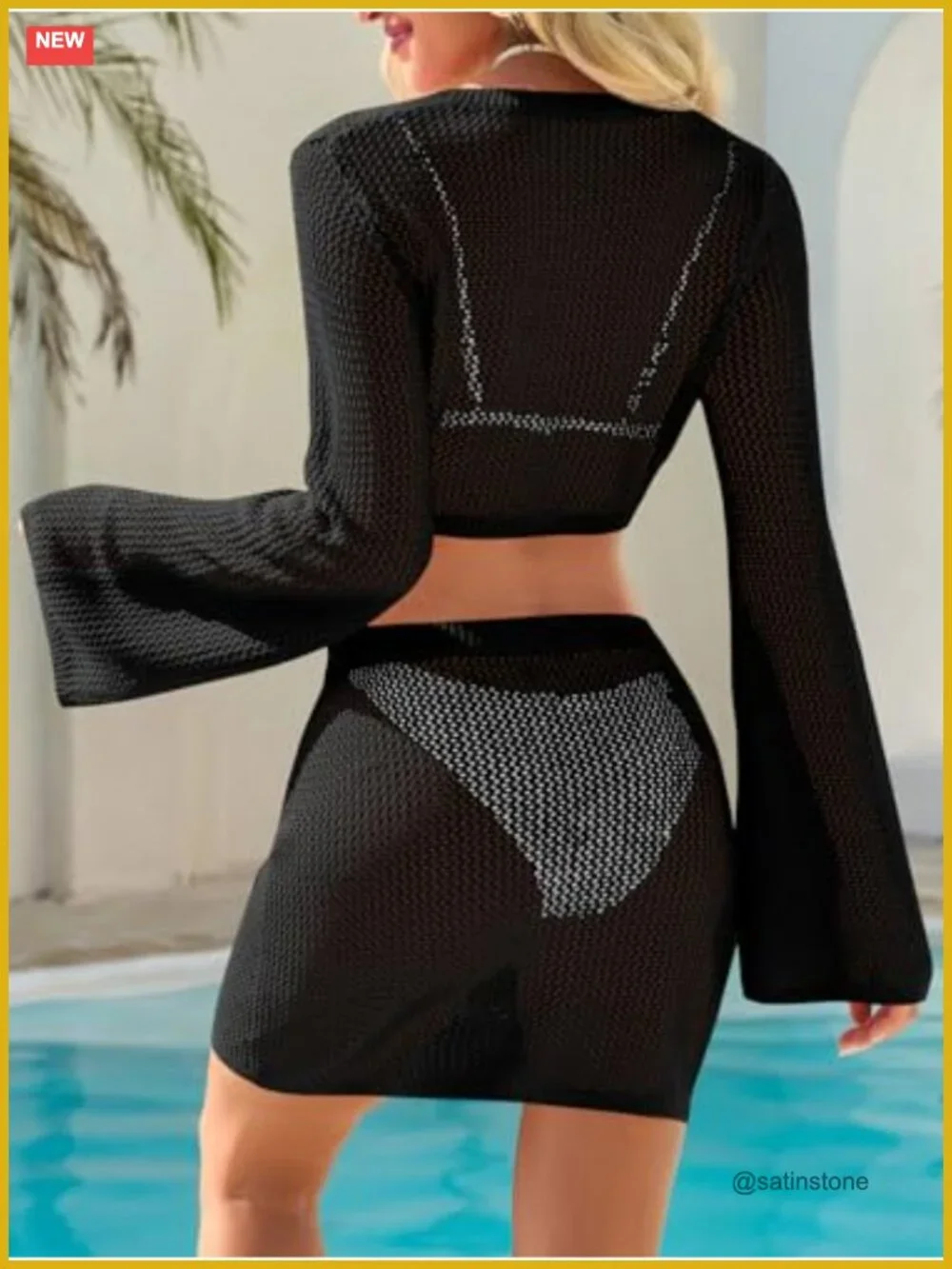 Crochet Swimsuit Coverup 2 Piece Crop Top Mini Skirt Set